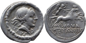 Roman Republic
D. SILANUS L. F. Rome. Circa 91 BC. AR Denarius 3.90 g. SALVS, Diademed head of Salus right; Φ below chin; all within torque / ROMA / ...