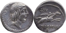 Roman Republic
L. CALPURNIUS PISO FRUGI. Rome. Circa 90 BC. AR Denarius 3.82 g. Laureate head of Apollo right; control number to left / L PISO FRVGI,...
