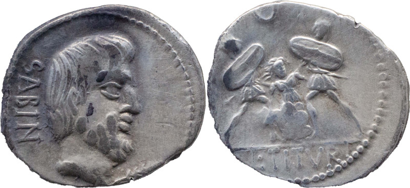 Roman Republic
L. TITURIUS L.F. SABINUS. Rome. Circa 89 BC. AR Denarius 3.53 g....