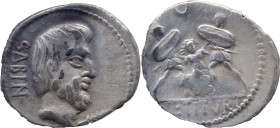 Roman Republic
L. TITURIUS L.F. SABINUS. Rome. Circa 89 BC. AR Denarius 3.53 g. SABIN, Bareheaded and bearded head of King Tatius right; palm frond t...