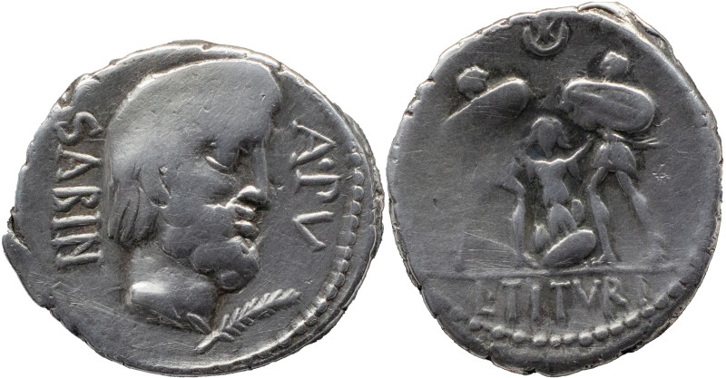 Roman Republic
L. TITURIUS L. F. SABINUS. Rome. Circa 89 BC. AR Denarius 3.63 g...