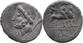 Roman Republic
L. and C. MEMMIUS GALERIA. Rome. Circa 87 BC. AR Denarius 3.30 g. EX S C, Laureate head of Saturn left; harpa behind / L C MEMIES L F ...