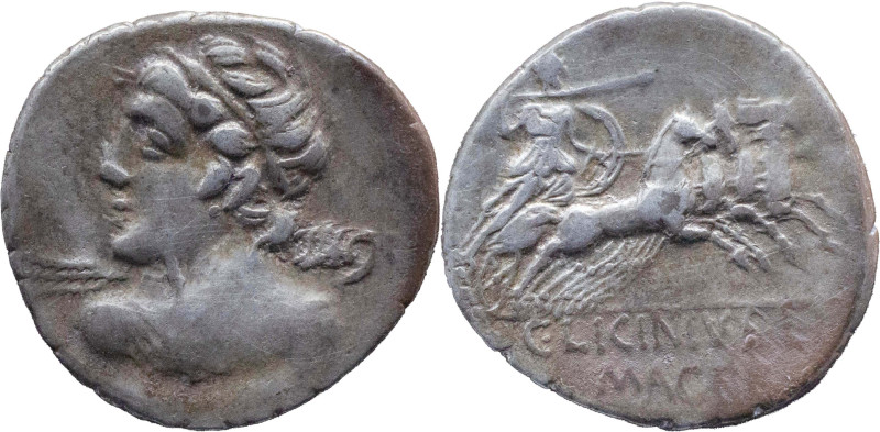 Roman Republic
C. LICINIUS L.F. MACER. Rome. Circa 84 BC. AR Denarius 3.88 g. B...