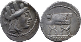 Roman Republic
P. FURIUS CRASSIPES. Rome. Circa 84 BC. AR Denarius 3.84 g. AED CVR, Turreted head of Cybele right; foot to left / CRASSIPES, Curule c...