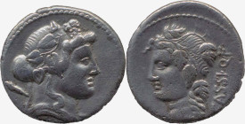 Roman Republic
L. CASSIUS Q.F. LONGINUS. Rome. Circa 75 BC. AR Denarius 3.89 g. Head of Liber or young Bacchus right, wearing ivy wreath and with thy...