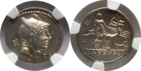 Roman Republic
Lucius Axius L.f. Naso. Rome. Circa 70 BC. AR Denarius 3.66 g. Head of young beardless Mars r., wearing helmet ornamented with plumes ...