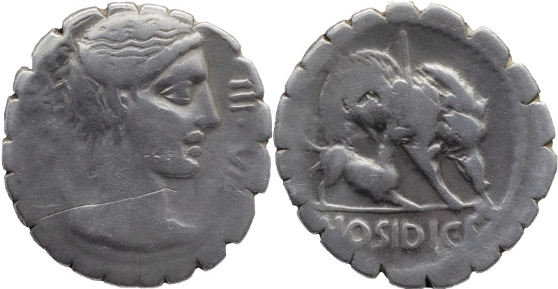 Roman Republic
C. HOSIDIUS C.F. GETA. Rome. Circa 64 BC. AR Serrate Denarius 3....