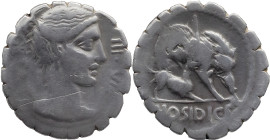 Roman Republic
C. HOSIDIUS C.F. GETA. Rome. Circa 64 BC. AR Serrate Denarius 3.64 g. III VIR / GETA, Diademed and draped bust of Diana right, with bo...