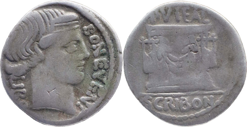 Roman Republic
L. SCRIBONIUS LIBO. Rome. Circa 62 BC. AR Denarius 3.52 g. BON E...