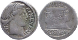 Roman Republic
L. SCRIBONIUS LIBO. Rome. Circa 62 BC. AR Denarius 3.52 g. BON EVENT / LIBO, Diademed head of Bonus Eventus right / PVTEAL / SCRIBON, ...