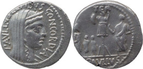 Roman Republic
L. AEMILIUS LEPIDUS PAULLUS. Rome. Circa 62 BC. AR Denarius 3.78 g. PAVLLVS LEPIDVS CONCORDIA, Diademed and veiled bust of Concordia r...