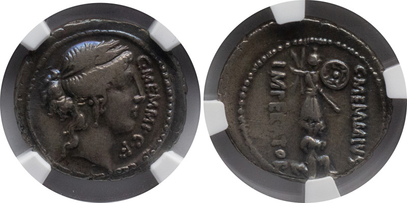 Roman Republic
C. MEMMIUS C.F. Rome. Circa 56 BC. AR Denarius. C MEMMI C F, Hea...