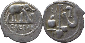Roman Republic
JULIUS CAESAR. Military mint traveling with Caesar. Circa 49 BC. AR Denarius 3.86 g. CAESAR, Elephant advancing right, trampling upon ...