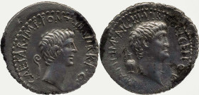 Roman Republic
MARK ANTONY and OCTAVIAN. Military mint traveling with Mark Antony in Asia Minor. L. Gellius Poplicola, quaestor pro praetore. Circa 4...