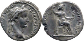 The Roman Empire
TIBERIUS. Lugdunum. "Tribute Penny" type. Circa 14-37. AR Denarius 3.51 g. TI CAESAR DIVI AVG F AVGVSTVS, Laureate head right / PONT...