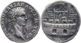 The Roman Empire
CLAUDIUS. Rome. Circa 41-54. AR Denarius 3.64 g. TI CLAVD CAESAR AVG P M TR P IIII, Laureate head right / Fortified wall enclosing p...