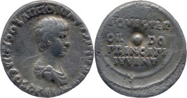 The Roman Empire
NERO (Caesar). Rome. Circa 50-54. AR Denarius 3.56 g. NERONI CLAVDIO DRVSO GERM COS DESIGN, Draped bust right / Large shield with in...
