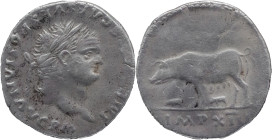 The Roman Empire
TITUS. Rome. Circa 79-81. AR Denarius 3.2 g. IMP TITVS CAES VESPASIAN AVG P M, laureate head right / IMP XIIII, sow standing left, t...