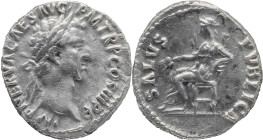 The Roman Empire
NERVA. Rome. Circa 96-98. AR Denarius 3.47 g. IMP NERVA CAES AVG P M TR P II COS III P P, Laureate head right / SALVS PVBLICA, Salus...