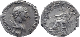 The Roman Empire
TRAJAN. Rome. Circa 98-117. AR Denarius 3.5 g. IMP CAES NER TRAIANO OPTIMO AVG GER DAC, Laureate and draped bust right / P M TR P CO...