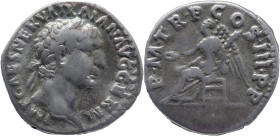 The Roman Empire
TRAJAN. Rome. Circa 98-117. AR Denarius 3.32 g. IMP CAES NERVA TRAIAN AVG GERM, Laureate head right / P M TR P COS III P P. Victory ...
