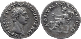 The Roman Empire
TRAJAN. Rome. Circa 98-117. AR Denarius 3.04 g. IMP CAES NERVA TRAIAN AVG GERM, Laureate head right / PONT MAX TR POT COS II, Abunda...