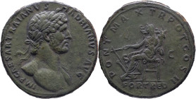 The Roman Empire
HADRIAN. Rome. Circa 117-138. AE Sestertius 27.07 g. IMP CAESAR TRAIANVS HADRIANVS AVG, Laureate bust right, with slight drapery / P...