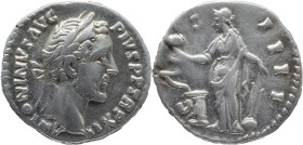 The Roman Empire
ANTONINUS PIUS. Rome. Circa 138-161. AR Denarius 3.23 g. ANTONINVS AVG PIVS P P TR P XII, Laureate head right / COS IIII, Salus stan...