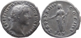 The Roman Empire
ANTONINUS PIUS. Rome. Circa 138-161. AR Denarius 2.90 g. IMP CAES T AEL HADR ANTONINVS AVG PIVS P P, Laureate head right / TR POT XV...