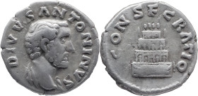 The Roman Empire
DIVUS ANTONINUS PIUS. Rome. Circa 138-161. AR Denarius 2.85 g. DIVVS ANTONINVS, Bareheaded bust right, with slight drapery / CONSECR...