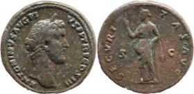 The Roman Empire
ANTONINUS PIUS. Rome. Circa 138-161. AE Sestertius 25.61 g. ANTONINVS AVG PIVS P P TR P COS III, Laureate head right / SECVRITAS AVG...