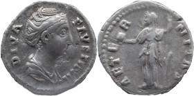 The Roman Empire
DIVA FAUSTINA I (Died 140/1). Rome. AR Denarius 3.09 g. DIVA FAVSTINA, Draped bust right / AETERNITAS, Fortuna standing left, holdin...