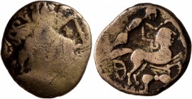 CELTIC, Northwest Gaul. Aulerci Cenomani. 2nd century BC. Stater (Electrum, 19 mm, 6.74 g, 10 h). Celticized laureate head of Apollo to right. Rev. De...