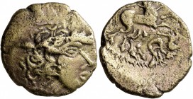 CELTIC, Northwest Gaul. Carnutes. 2nd-early 1st century BC. Stater (Electrum, 21 mm, 6.71 g, 9 h). Celticized male head to right. Rev. Celticized char...