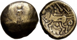 CELTIC, Northeast Gaul. Mediomatrici. Circa 60-30/25 BC. Stater (Electrum, 18 mm, 5.94 g), 'type de Morville'. Devolved janiform head. Rev. Celticized...
