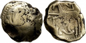 CELTIC, Northeast Gaul. Mediomatrici. Circa 60-30/25 BC. Stater (Electrum, 19 mm, 6.71 g, 11 h), 'type de Morville'. Devolved janiform head. Rev. Celt...