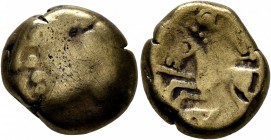 CELTIC, Northeast Gaul. Mediomatrici. Circa 60-30/25 BC. Stater (Electrum, 16 mm, 6.66 g, 2 h), 'type de Morville'. Devolved janiform head. Rev. Celti...