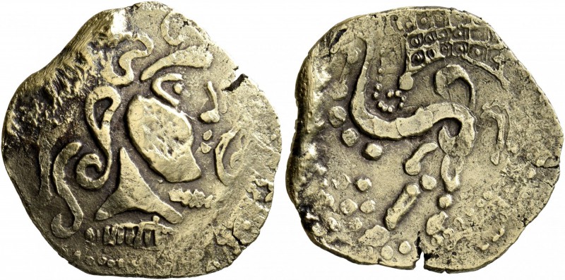 CELTIC, Northeast Gaul. Parisii. Mid 1st century BC. Stater (Gold, 23 mm, 6.07 g...