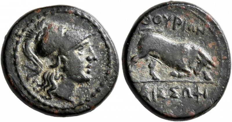 LUCANIA. Thourioi. Circa 300-280 BC. AE (Bronze, 17 mm, 4.17 g, 3 h). Head of At...