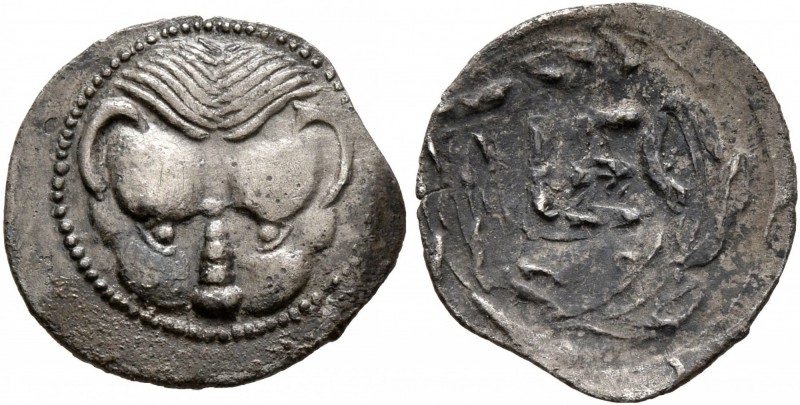 BRUTTIUM. Rhegion. Circa 445-435 BC. Litra (Silver, 13 mm, 0.51 g). Lion’s mask ...