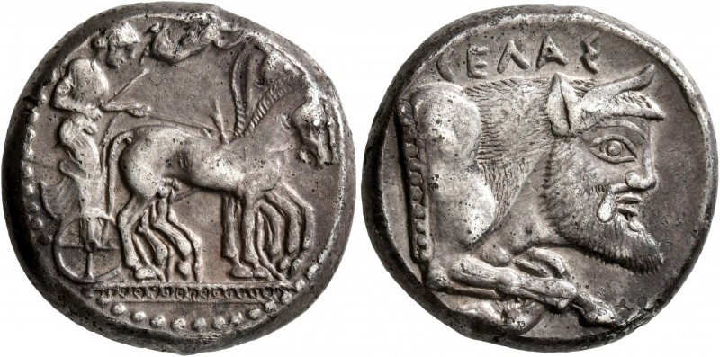 SICILY. Gela. Circa 480/75-475/70 BC. Tetradrachm (Silver, 24 mm, 17.35 g, 11 h)...