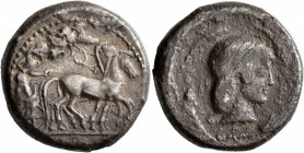 SICILY. Syracuse. Deinomenid Tyranny , 485-466 BC. Tetradrachm (Silver, 23 mm, 17.24 g, 9 h), circa 475-470. Charioteer driving quadriga walking to ri...