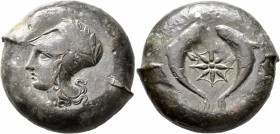 SICILY. Syracuse. Dionysios I , 405-367 BC. Drachm (Bronze, 29 mm, 30.74 g, 6 h). ΣYPA Head of Athena to left, wearing Corinthian helmet decorated wit...