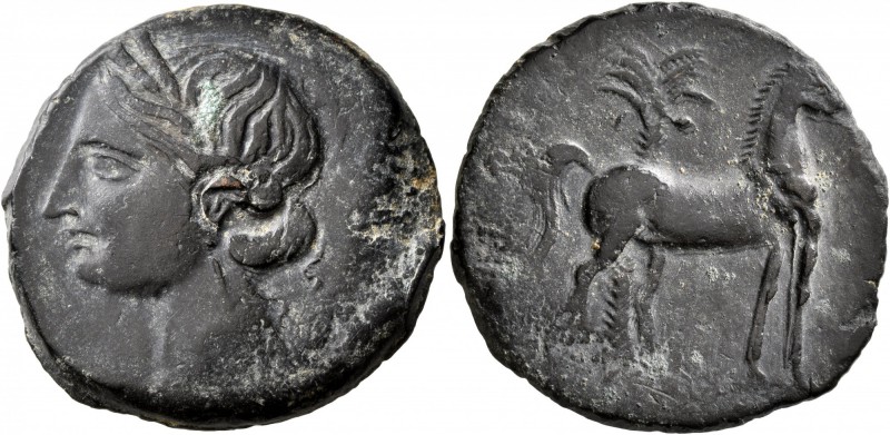 CARTHAGE. Second Punic War. Circa 220-215 BC. Trishekel (Bronze, 31 mm, 18.94 g,...