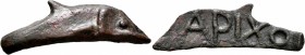 SKYTHIA. Olbia. Cast unit (Bronze, 10x37 mm, 3.68 g, 12 h). Dolphin right. Rev. APIXO on blank surface. SNG 374-376 var. SNG Stancomb 341. Minor smoot...