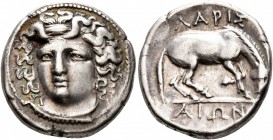 THESSALY. Larissa. Circa 356-342 BC. Drachm (Silver, 19 mm, 6.03 g, 11 h). Head of the nymph Larissa facing slightly to left, wearing ampyx, pendant e...