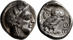 ATTICA. Athens. Circa 430s BC. Tetradrachm (Silver, 24 mm, 17.14 g, 7 h). Head of Athena to right, wearing crested Attic helmet decorated with three o...