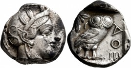 ATTICA. Athens. Circa 430s BC. Tetradrachm (Silver, 25 mm, 17.13 g, 4 h). Head of Athena to right, wearing crested Attic helmet decorated with three o...