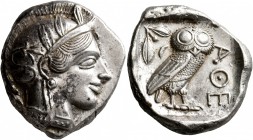 ATTICA. Athens. Circa 430s-420s BC. Tetradrachm (Silver, 25 mm, 17.21 g, 8 h). Head of Athena to right, wearing crested Attic helmet decorated with th...