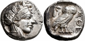 ATTICA. Athens. Circa 430s-420s BC. Tetradrachm (Silver, 24 mm, 17.17 g, 11 h). Head of Athena to right, wearing crested Attic helmet decorated with t...